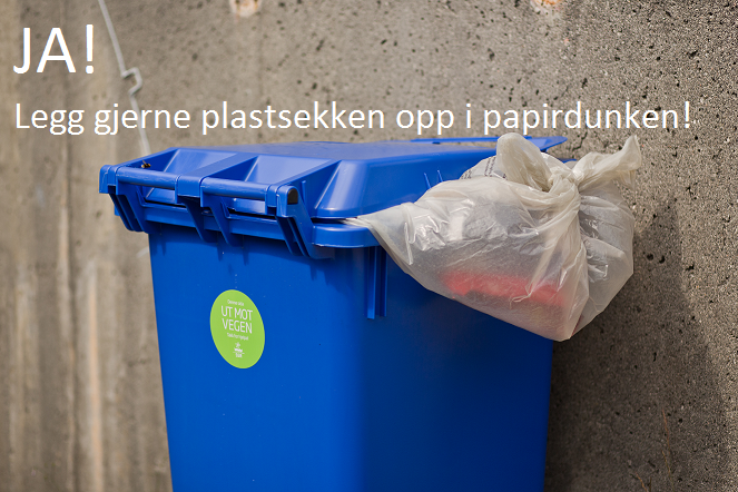 Plastsekk i papirdunken