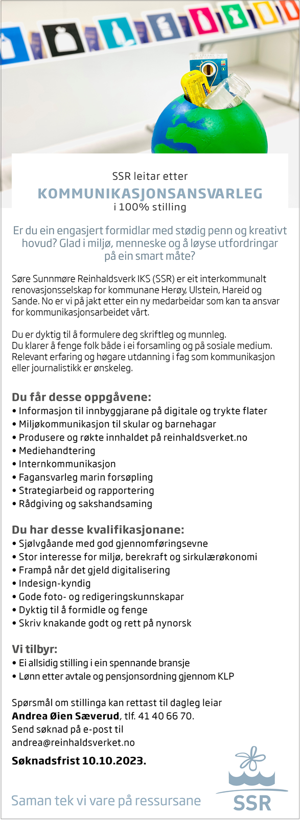 Bilde av stillingsannonse i tekstformat